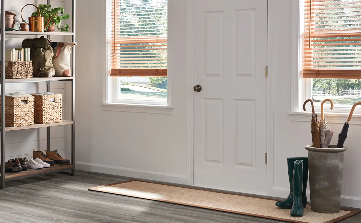 Entryway with wood blinds